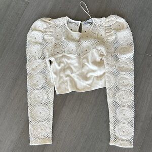 Zara Cream Lace Puff Sleeve Blouse